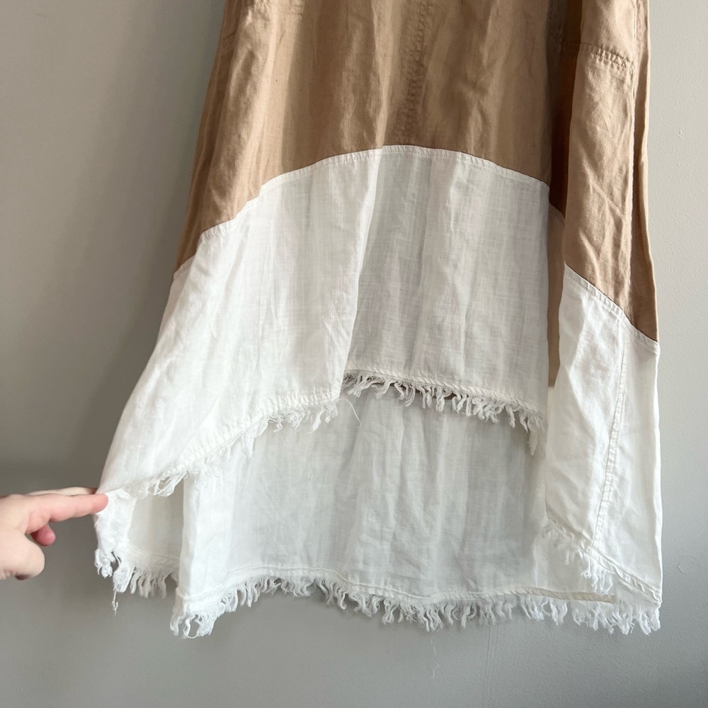 Nanette Lepore Hi-Lo Asymetrical Linen Blend Dress w/Fringe Hem, Beige/White, 8 - Picture 7 of 10